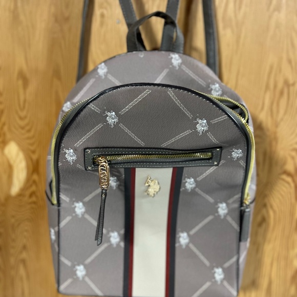 U.S. Polo Assn. Brown Backpack with Red and White Stripes - Picture 10 of 13